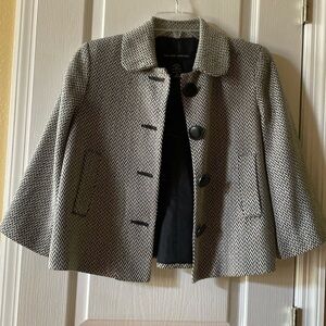 N Y & CO‎ BLACK AND WHITE TWEED JACKET SIZE S 3/4 SLEEVES SIDE POCKETS
